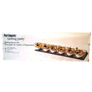 Pier 1 Imports 6 Piece White Tasting Spoon Set and Black Slate Stoneware Gift